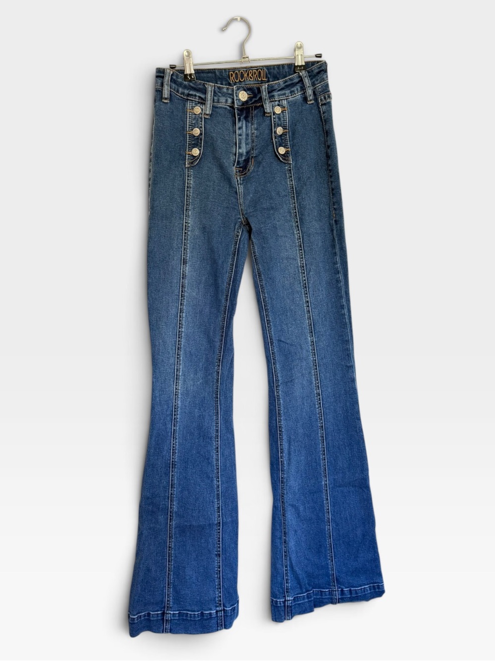 Rock & Roll Denim High-Rise Flare Jeans in Blue